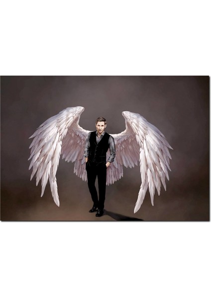Cakatablo Ahşap Tablo Lucifer ve Ak Kanatları Dijital Çizim