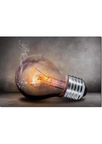 Cakatablo Ahşap Tablo Yanan Akkor Ampul Kırık Cam ve Duman