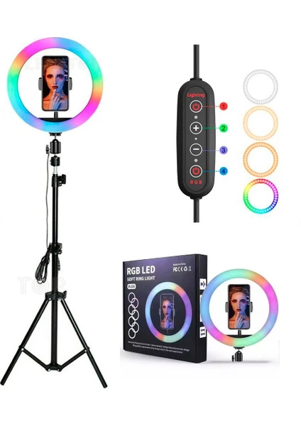 Rgb LED Ring Light Youtube Tiktok Selfie Makyaj Kuafor Halka Işık Renkli Tripodlu MJ26