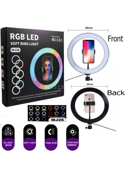 Rgb LED Ring Light Youtube Tiktok Selfie Makyaj Kuafor Halka Işık Renkli Tripodlu MJ26