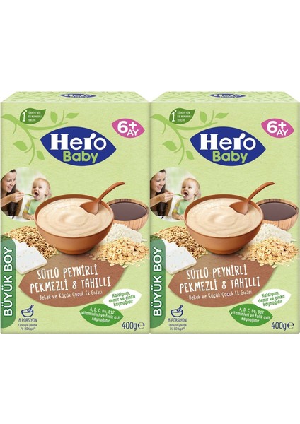 Hero Baby 400GR Sütlü Peynirli Pekmezli 8 Tahıllı 2 Li Set Kaşık Maması