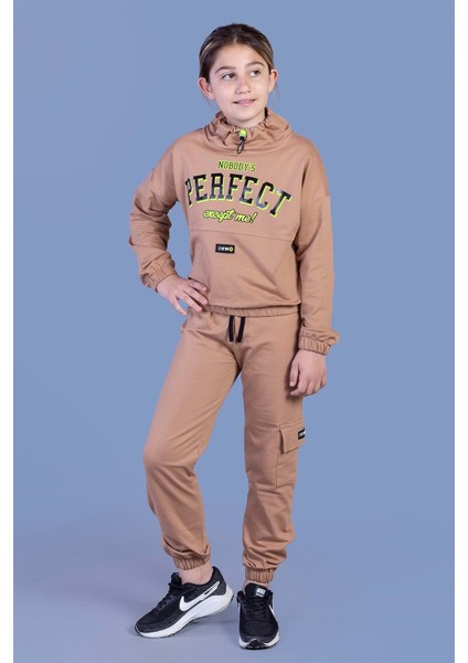 Toontoy Kız Çocuk Balıkçı Yaka Baskılı Eşofman Takımı