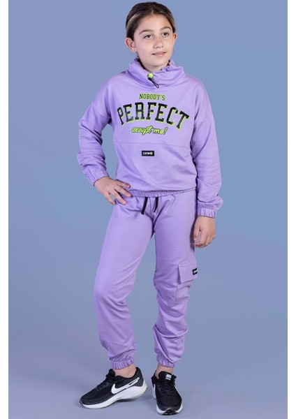 Toontoy Kız Çocuk Balıkçı Yaka Baskılı Eşofman Takımı