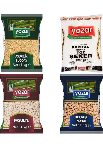 Buğday 1 kg + Toz Şeker 1 kg + Fasulye 1 kg + Nohut 1 kg Aşure Paketi