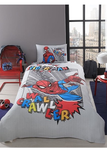 Lisanslı Tek Kişilik Pike Takımı Spiderman Wall Örümcek Adam