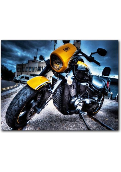Cakatablo Ahşap Tablo Harley Davidson Sarı Siyah Cruiser Motorsiklet