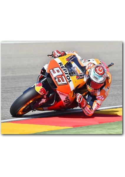 Cakatablo Ahşap Tablo Honda Repsol Turuncu Motorsiklet Sola Virajda Yatıyor