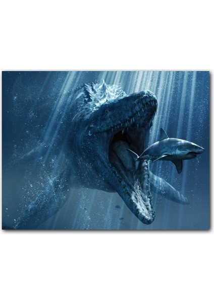 Cakatablo Ahşap Tablo Jurassic World Megalodon ve Büyük Beyaz Köpekbalığı