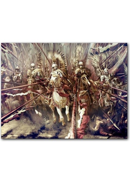 Cakatablo Ahşap Tablo Mızraklı Zırhlı Süvariler Cephede Yağlıboya