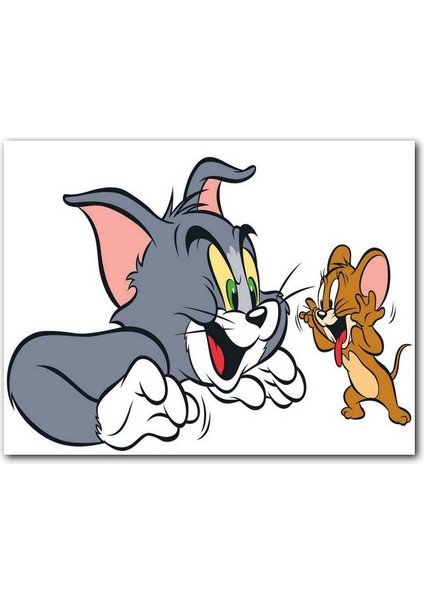 Cakatablo  Ahşap Tablo Tom ve Jerry Beyaz Arkaplan