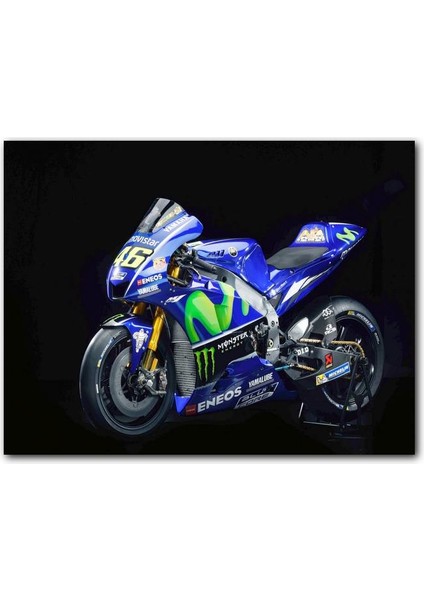 Cakatablo Ahşap Tablo Yamaha Eneos Mavi Yarış Motorsikleti Karanlık Arkaplan