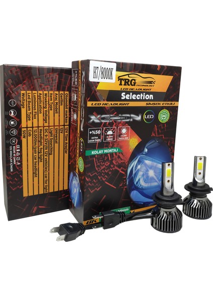 LED Xenon Mini/slim Far Ampülü H7 Şimşek Etkili 8000K, 12.000LM