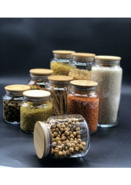 9 Adet Bambu Kapaklı Cam Bakliyat Baharat Kavanoz Seti fiyatları