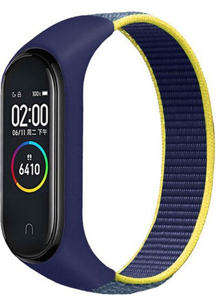 Xiaomi Mi Band 5 Hasır Örme Kayış Lacivert-Sarı - Ky4