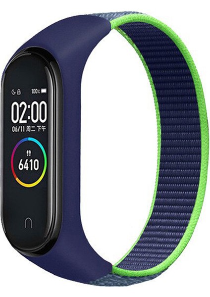 Xiaomi Mi Band 5 Hasır Örme Kayış Lacivert-Yeşil - Ky4