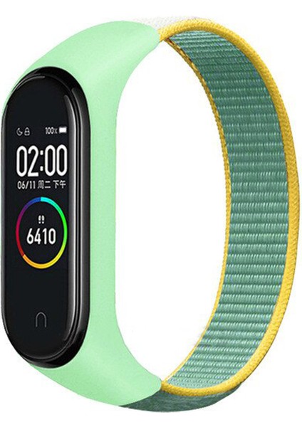 Xiaomi Mi Band 5 Hasır Örme Kayış Su Yeşili-Sarı - Ky4