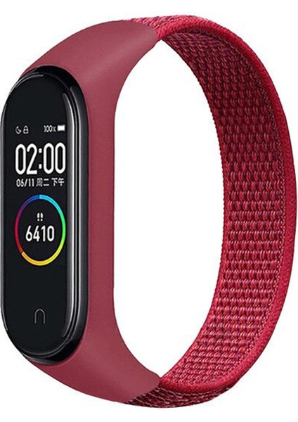 Xiaomi Mi Band 5 Hasır Örme Kayış Vişne Çürüğü - Ky4