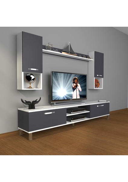 Eko 5da Mdf DVD Krom Ayaklı Tv Ünitesi Tv Sehpası Beyaz Antrasit