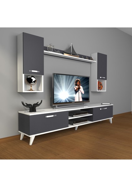 Eko 5da Mdf DVD Retro Tv Ünitesi Tv Sehpası Beyaz Antrasit