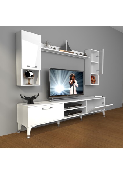 Eko 5da Slm DVD Silver Tv Ünitesi Tv Sehpası Parlak Beyaz