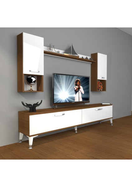 Eko 5da Slm Std Silver Tv Ünitesi Tv Sehpası Ceviz Beyaz