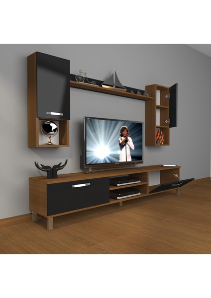 Eko 5da Mdf DVD Krom Ayaklı Tv Ünitesi Tv Sehpası Ceviz Siyah fiyatları