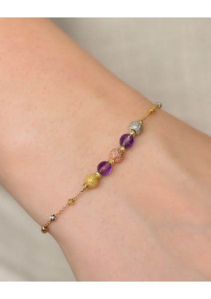 925 Ayar Gümüş Mor Taşlı Sim Dorika Kadın Bileklik