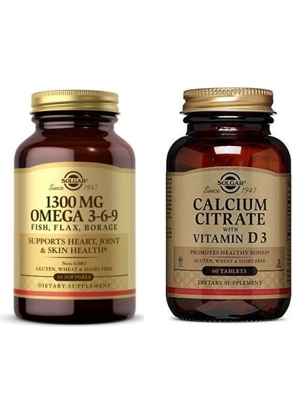 Efa 1300 Mg Omega 3-6-9 60 Softgel+Solgar Calcium Citrate With Vitamin D 3 60 Tablet