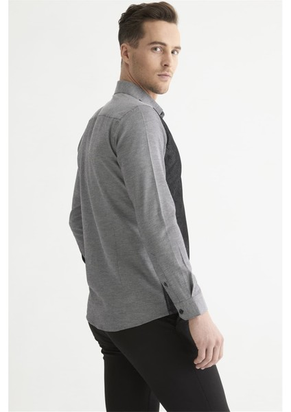 G 1443 Slim Fit Gri-Siyah Spor Gömlek modelleri