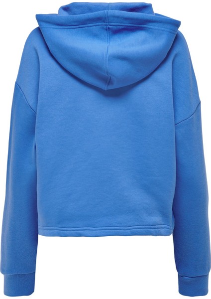 Kapüşon Yaka Mavi Kadın Sweatshirt