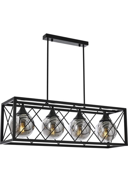 Avonnı AV-60127-4Y-BSY Siyah Boyalı Modern Avize, E27, Metal, Cam, 80X25CM