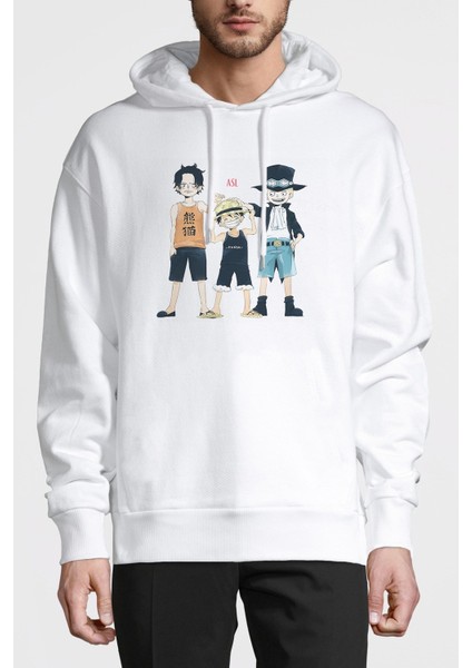 Anime One Piece Boku Dake Ga Baskılı Beyaz Erkek Örme Kapşonlu Sweatshirt Uzun Kol