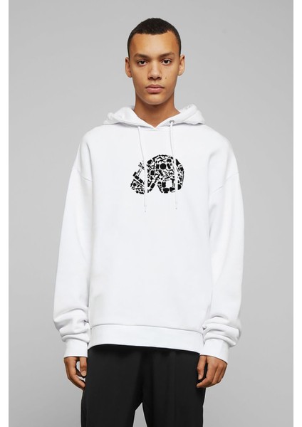 Pubg 3lvl Kask Baskılı Beyaz Erkek Örme Kapşonlu Sweatshirt Uzun Kol