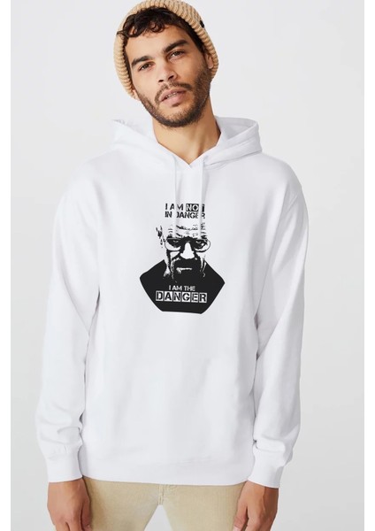 Breaking Bad I Am The Danger Baskılı Beyaz Erkek Örme Kapşonlu Sweatshirt Uzun Kol