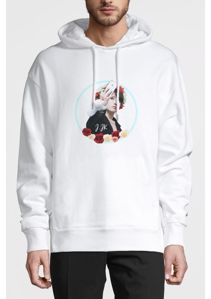 Jungkook Bts Müzisyen K Pop Gfriend Baskılı Beyaz Erkek Örme Kapşonlu Sweatshirt Uzun Kol
