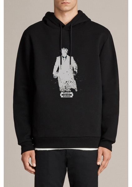 Peaky Blinders Tommy Shelby Gölge Baskılı Siyah Erkek Örme Kapşonlu Sweatshirt Uzun Kol