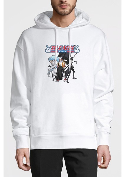 Bleach Anime Baskılı Beyaz Erkek Örme Kapşonlu Sweatshirt Uzun Kol
