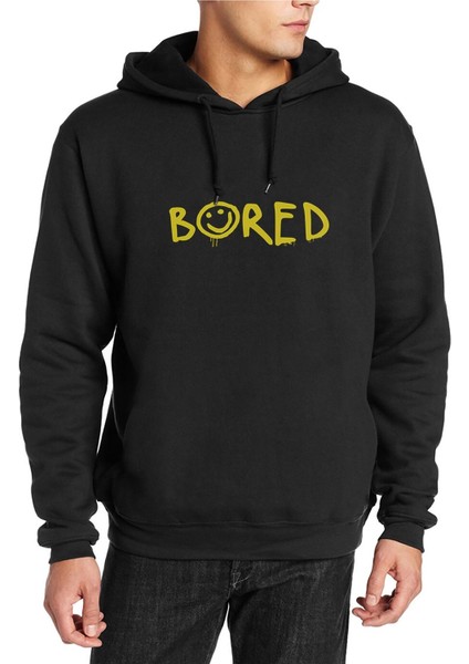 Sherlock Bored Baskılı Siyah Erkek Örme Kapşonlu Sweatshirt Uzun Kol
