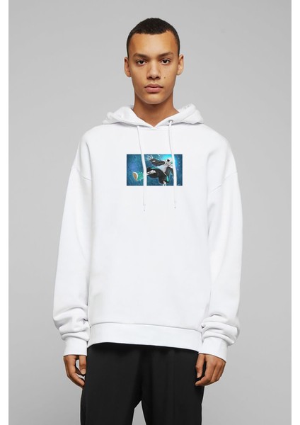 Underswap Sans Baskılı Beyaz Erkek Örme Kapşonlu Sweatshirt Uzun Kol