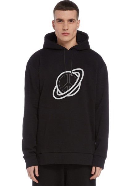 Saturn Computer Icons Planet Clip Art Baskılı Siyah Erkek Örme Kapşonlu Sweatshirt Uzun Kol