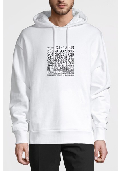 14 Mart Dünya Pi Günü Pi Baskılı Beyaz Erkek Örme Kapşonlu Sweatshirt Uzun Kol