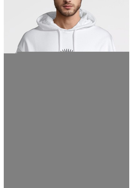 Askeri Style Baskılı Beyaz Erkek Örme Kapşonlu Sweatshirt Uzun Kol