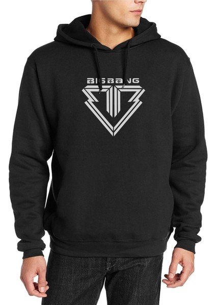 Big Bang Logo Baskılı Siyah Erkek Örme Kapşonlu Sweatshirt Uzun Kol
