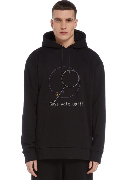 Pubg Guys Wait Up Baskılı Siyah Erkek Örme Kapşonlu Sweatshirt Uzun Kol