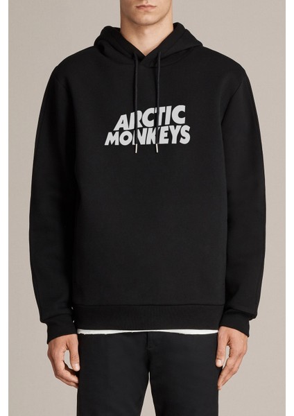 Arctic Monkeys Baskılı Siyah Erkek Örme Kapşonlu Sweatshirt Uzun Kol