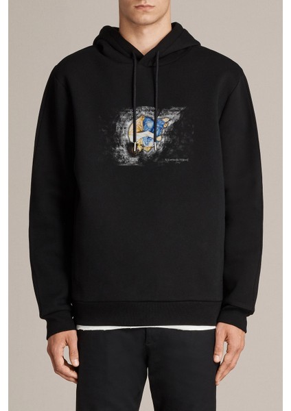 Death Note Death Note Upside Down Baskılı Siyah Erkek Örme Kapşonlu Sweatshirt Uzun Kol