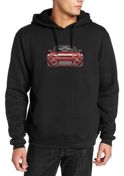 Nissan 240SX Silvia Baskılı Siyah Erkek Örme Kapşonlu Sweatshirt Uzun Kol