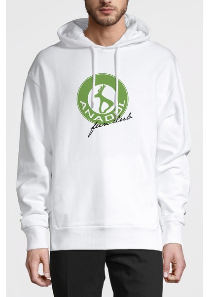Anadol Fun Club Baskılı Beyaz Erkek Örme Kapşonlu Sweatshirt Uzun Kol