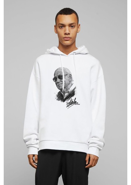 Stan Lee Marvel Rest In Peace Baskılı Beyaz Erkek Örme Kapşonlu Sweatshirt Uzun Kol
