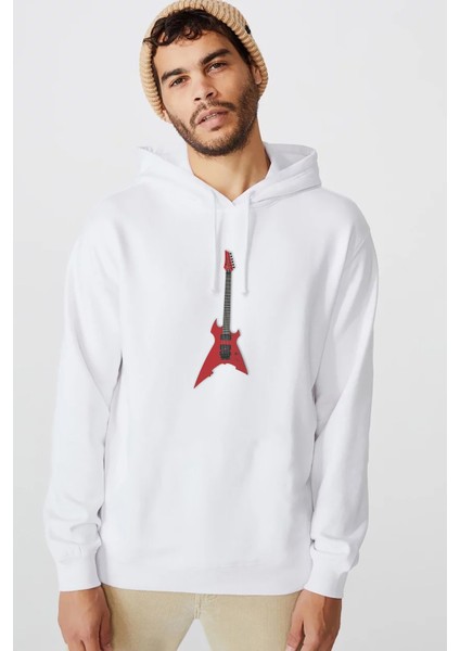 Ibanez Rg Elektro Gitar Gitarist Gitar Baskılı Beyaz Erkek Örme Kapşonlu Sweatshirt Uzun Kol
